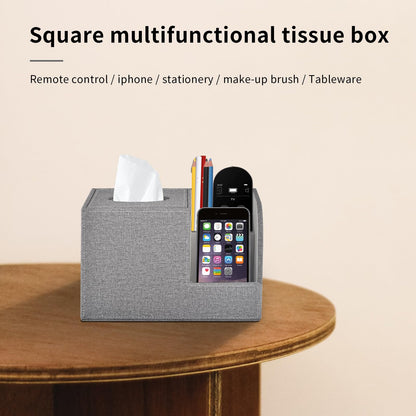 XNONE PU Leather Square Tissue Box Cover-Multi-Functional Tissue Box Holder, Tissue Box Cover with Storage,Tissue and Remote Control Holder,Cube