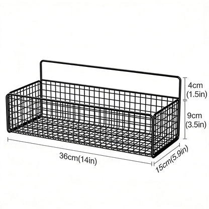 Punorric 2 Pack Snack Storage, Black Metal Wall Storage Baskets with 8 Hooks, No-Drill Snack Organiser for Snacks Cans Bars Chips Candy