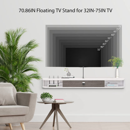 Pmnianhua Floating TV Unit, Wall Mounted TV Cabinet, Floating Shelves with Door, Modern Entertainment Media Console Center Large Storage TV Bench for