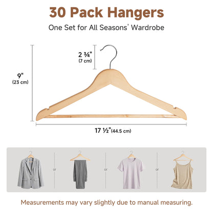 StorageWorks Wooden Hangers 30 Pack, Premium Natural Wood Hangers for Clothes, Coat Hangers Adult with 360 Degree Rotatory Hook