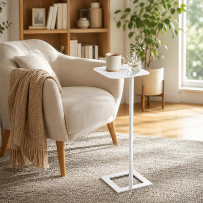 ZEXVIDA Modern Stable C Table End Table, 23.4" Tall, Square, White