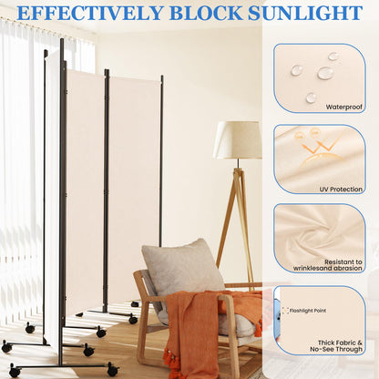 8 Panel Room Divider 183CM Folding Privacy Screens with Lockable Wheels