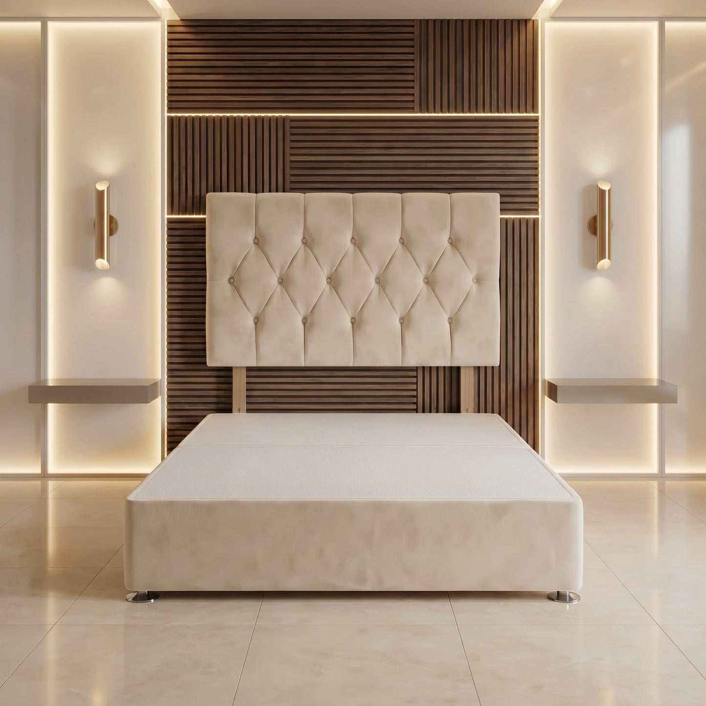 Bed Centre Ziggy Plush Single Divan Base 30" Headboard, Ivory, 0 Draw