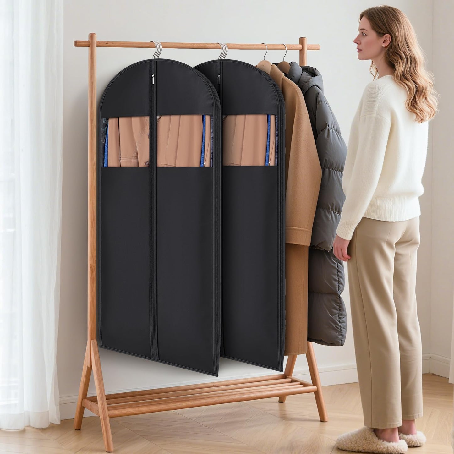 Syeeiex Space Saving Garment Bags with Self Comression Zipper, 2 Pack