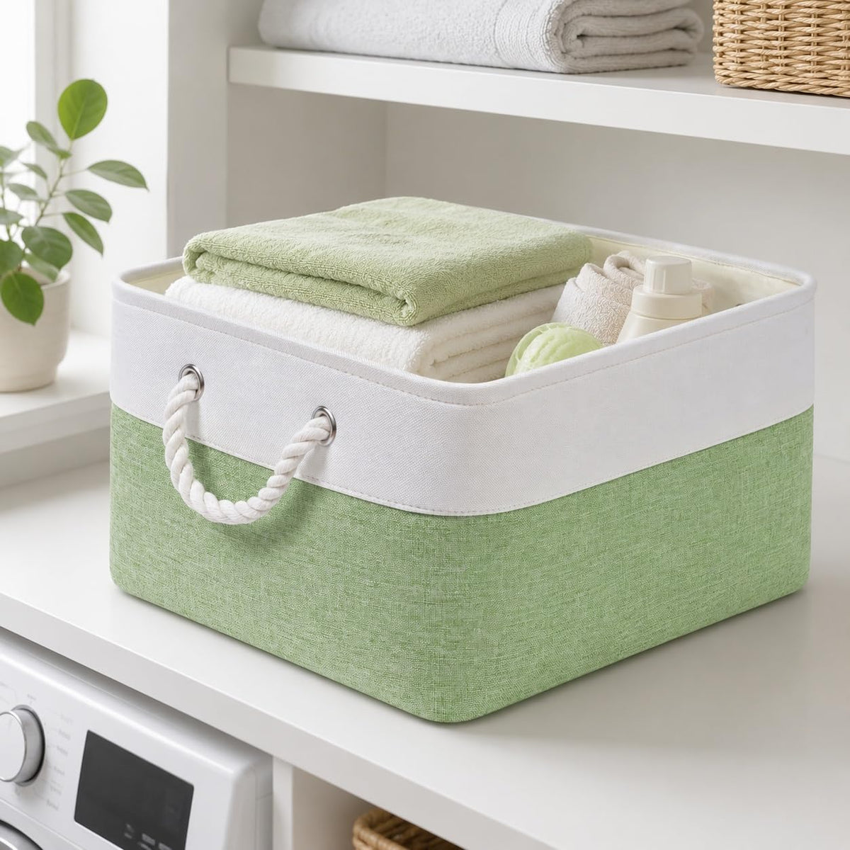 SOCOHOME Fabric Storage Box, Storage Basket with Handles for Shelves Toy, Wear-Resistant and Reinforced (M, 3 Pack)