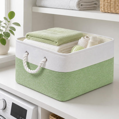 SOCOHOME Fabric Storage Box, Storage Basket with Handles for Shelves Toy, Wear-Resistant and Reinforced (M, 3 Pack)