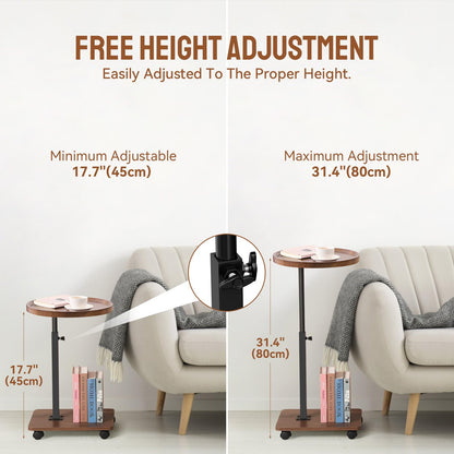 YYW Adjustable C Shaped Side Table with Wheels, 360° Swivel Sofa Table
