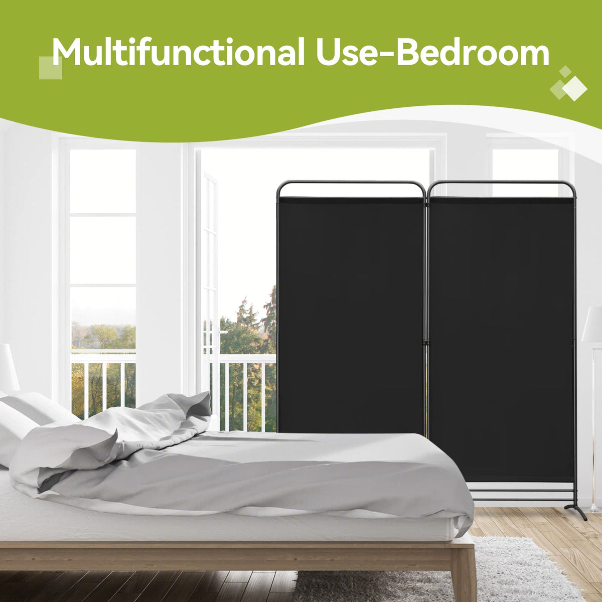 Angel Living 2 Panels Folding Room Divider, Privacy Screen Composed of Polyester Fabric and Sturdy Iron Frame