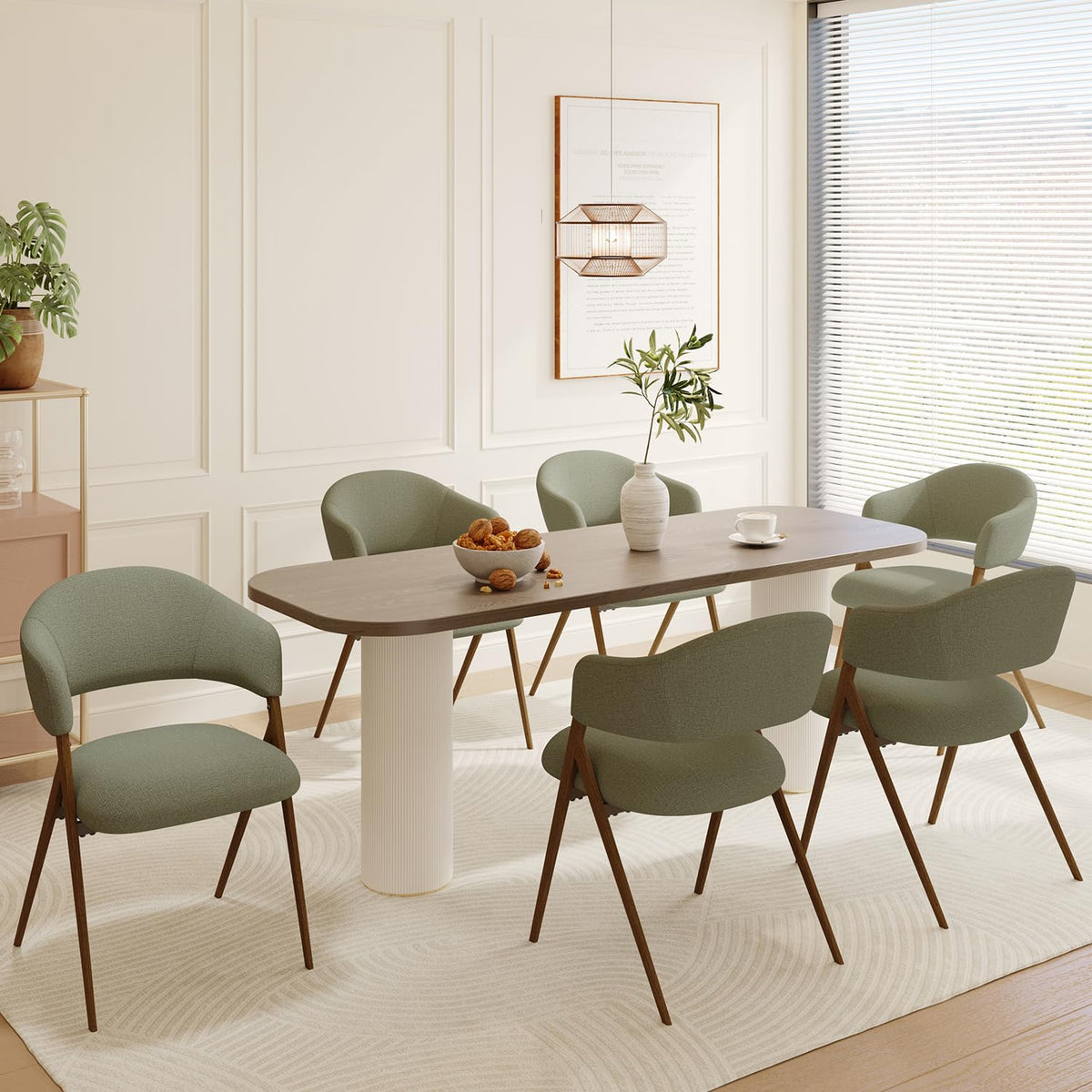COLAMY Ergonomic Linen Dining Chair with 135° Recline, Breathable Cotton-Linen Fabric, Wooden-Look Metal Legs, 125kg Capacity