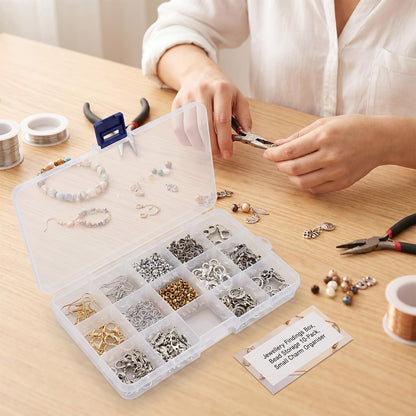 10 Pack Clear Plastic Storage Boxes with Lid, 15 Grids Adjustable Compartments Organiser Box