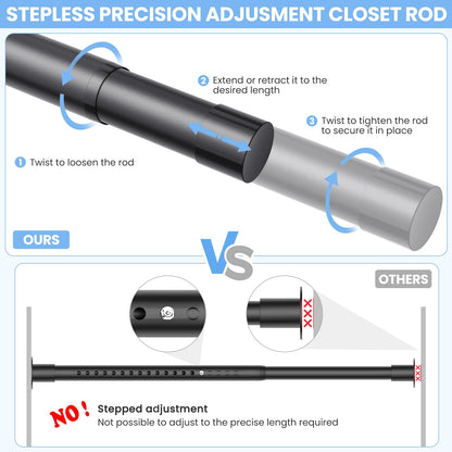 Ruiony Wardrobe Rail, 43 to 173 CM Heavy-Duty Stepless Adjustable Wardrobe Hanging Rail, 3.3 CM Diameter Metal Wardrobe Pole for Wardrobes