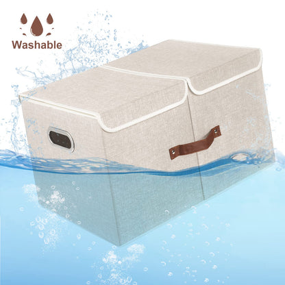 TYEERS Extra Large Storage Box with Lids and Compartments, Collapsible, Washable, Fabric Box with Lid for Clothes, Wardrobe Storage, 55x33x30 cm, Set