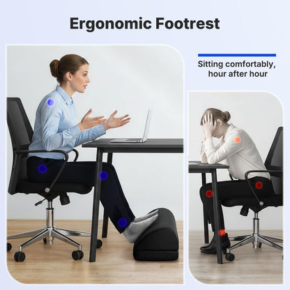 HUANUO Ergonomic Footrest Under Desk, Soft Foot Stool with Memory Foam, 2 Adjustable Height Footrest for Office Chair & Gaming Chair