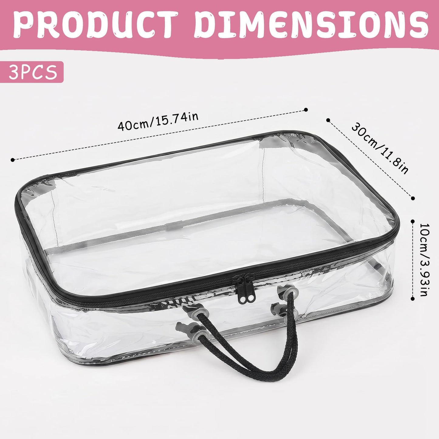 Dexpally 3pcs Yarn Storage Clear Dust-Proof Wool Storage Organiser 40 x 30 x 10cm with Zippers & Handle for Knitting Needles Crochet Hooks Yarn Balls