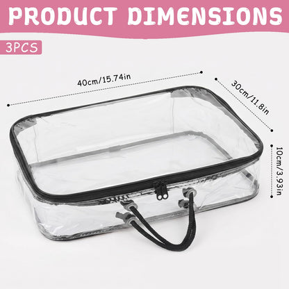 Dexpally 3pcs Yarn Storage Clear Dust-Proof Wool Storage Organiser 40 x 30 x 10cm with Zippers & Handle for Knitting Needles Crochet Hooks Yarn Balls