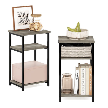 Furinno JUST Side Table Set of 2, 3-Tier Modern Metal Frame End Table with Open Shelf, Night Stand, Bedside Table, Easy Assembly,for Living Room