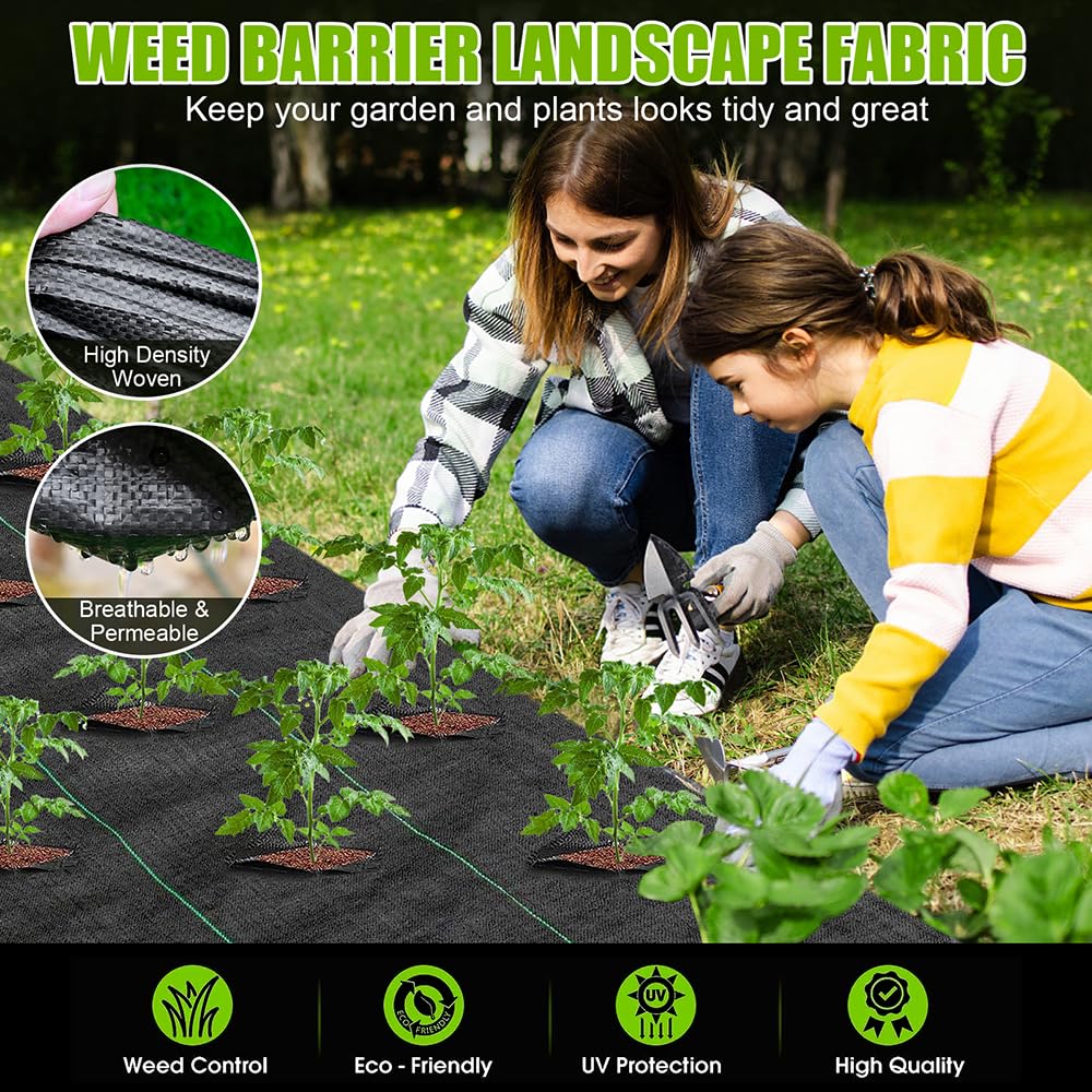 BEGONDIS Heavy Duty Weed Control Membrane with Garden Pegs- Premium Garden Membrane for Weed Barrier, Landscaping Fabric & Ground Cover & Weed Block