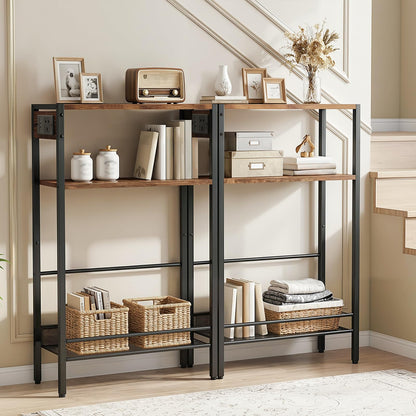 HOOBRO 3-Tier Console Table with Charging Station (1AC, 1USB, 1Type-C), Hallway Table with Adjustable Shelf
