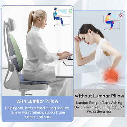 MzGro Back Lumbar Support Cushion for Office Chair - Firm Memory Foam Back Pillow for Back Pain and Pressure Relieve - Back Cushion for Long Sitting