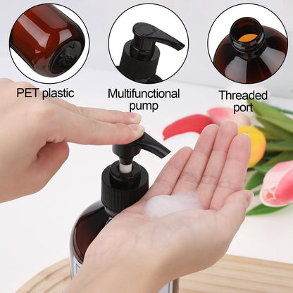 KroY PecoeD 4-Piece Pump Dispenser Set, 500ml Empty Plastic Soap Dispenser with Labels, Refillable Shampoo & Conditioner Bottles with Pump for Lotion