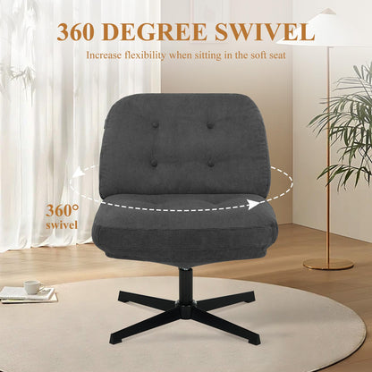 COLAMY Wide Seat Cross Legged Home Office Chair – Thick Padded Corduroy Desk Chair with Metal Base