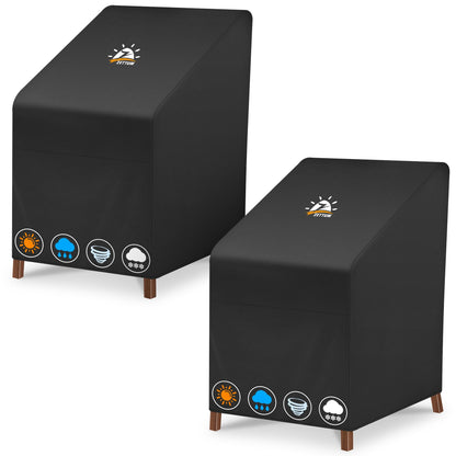 Zettum 2 Pack Garden Chair Covers Waterproof Stacking Chair Cover 600D PU Coating Outdoor Chair Covers Anti-UV Heavy Duty Covers for Lawn Chairs,