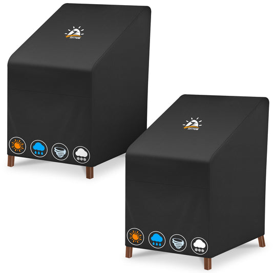 Zettum 2 Pack Garden Chair Covers Waterproof Stacking Chair Cover 600D PU Coating Outdoor Chair Covers Anti-UV Heavy Duty Covers for Lawn Chairs,