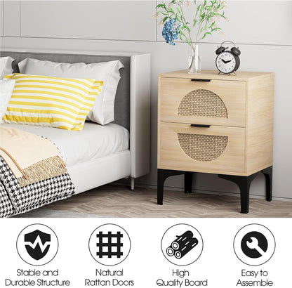 Garden 4 you Bedside Table, Nightstand, Bed Side Table with Wood Decorated Drawers, Modern Bedside Cabinet, Bedroom End Table with Storage