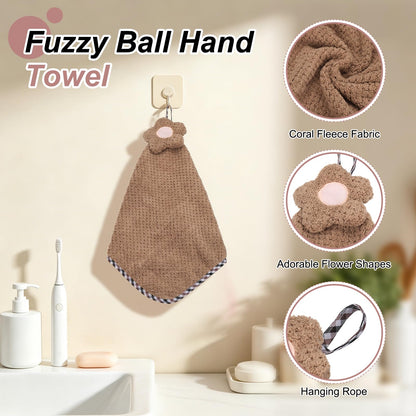 sourcing map Hand Towel, Soft Coral Fleece Hand Towels with Hanging Loop Decorative Flower Pattern Quick-Drying and Washable for Home Bathroom