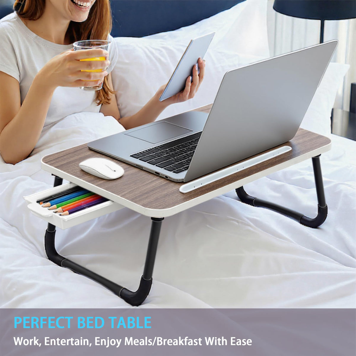 Small Lap Desk，Laptop Bed Desk 48 x30 cm for Breakfast in Bed, Work and Study, Home Office, Laptop Stand for Sofa、Couch、Bed, (Small Brown 48x30)