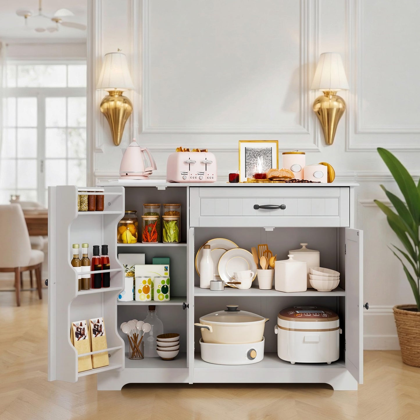Xbro Sideboard Cabinet, Kitchen Storage Cupboard with Drawer