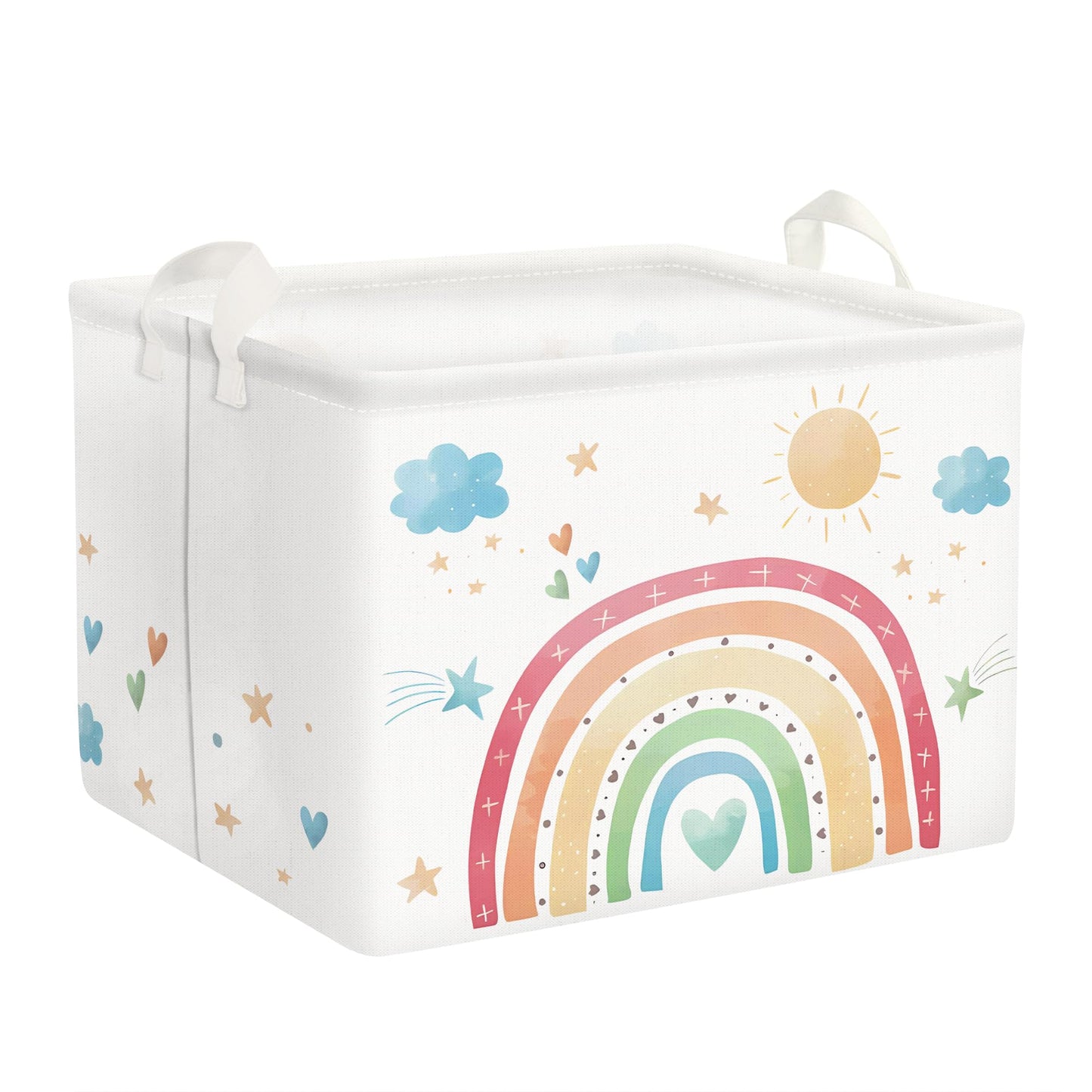 Clastyle Rainbow Baby Laundry Hamper Collapsible Clothes Kids Storage Basket Waterproof Girls Toy Box for Nursery Room, Cloud, 40x30x30 cm