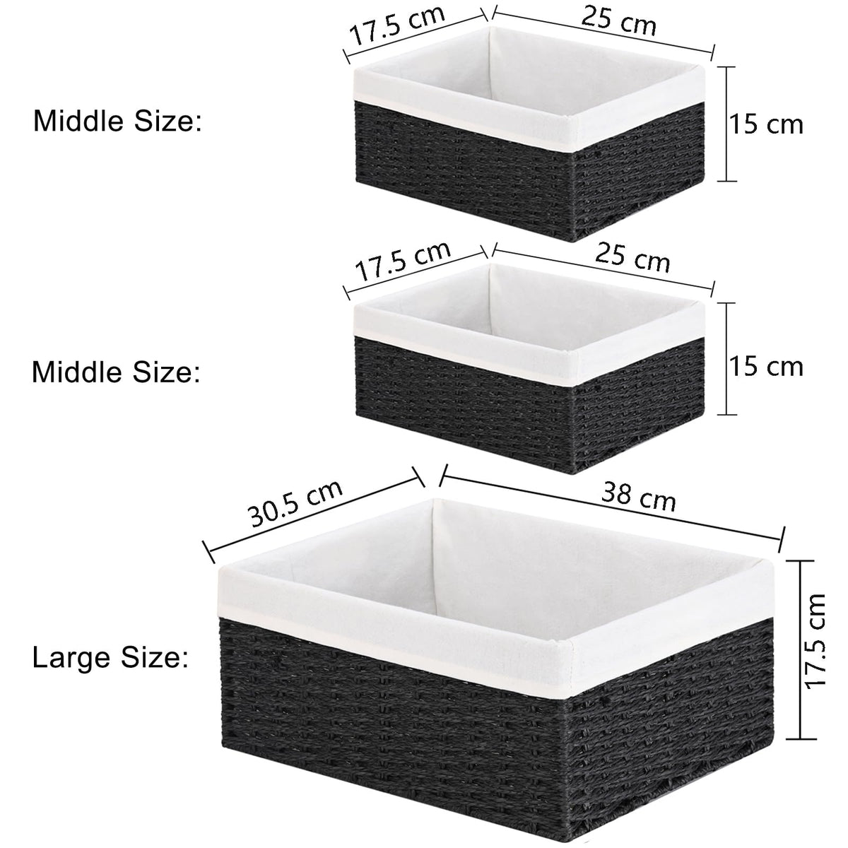 Vagusicc Wicker Storage Basket, Set of 3 Rectangular Storage Gift Hamper Basket with Removable Fabric Lining