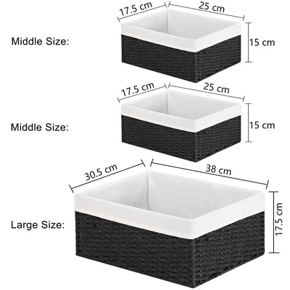Vagusicc Wicker Storage Basket, Set of 3 Rectangular Storage Gift Hamper Basket with Removable Fabric Lining