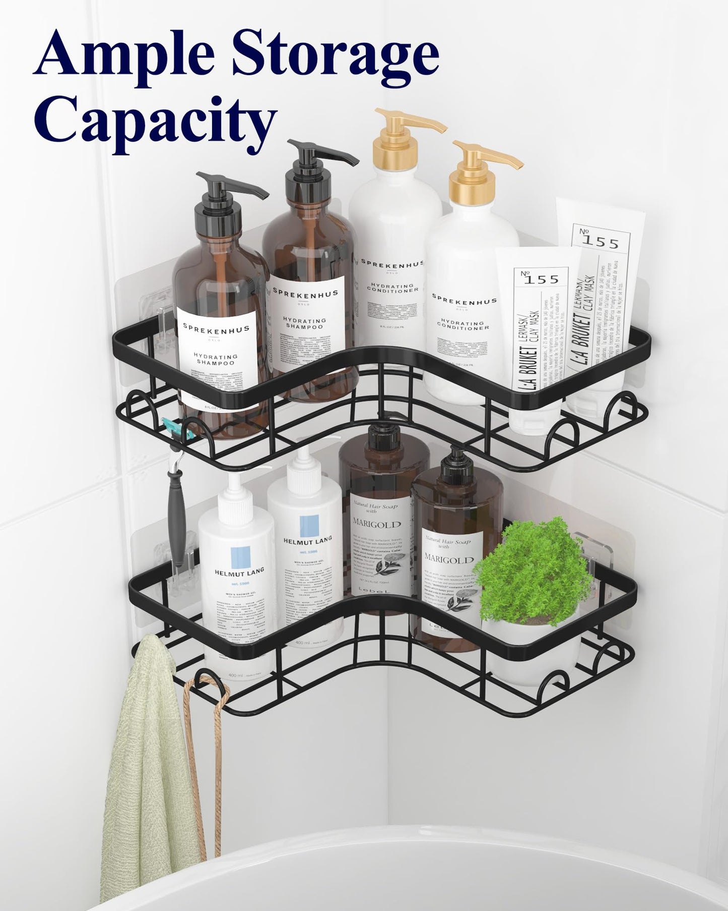 Kitsure Corner Shower Caddy, Rustproof Adhesive Shelf, Large, Black