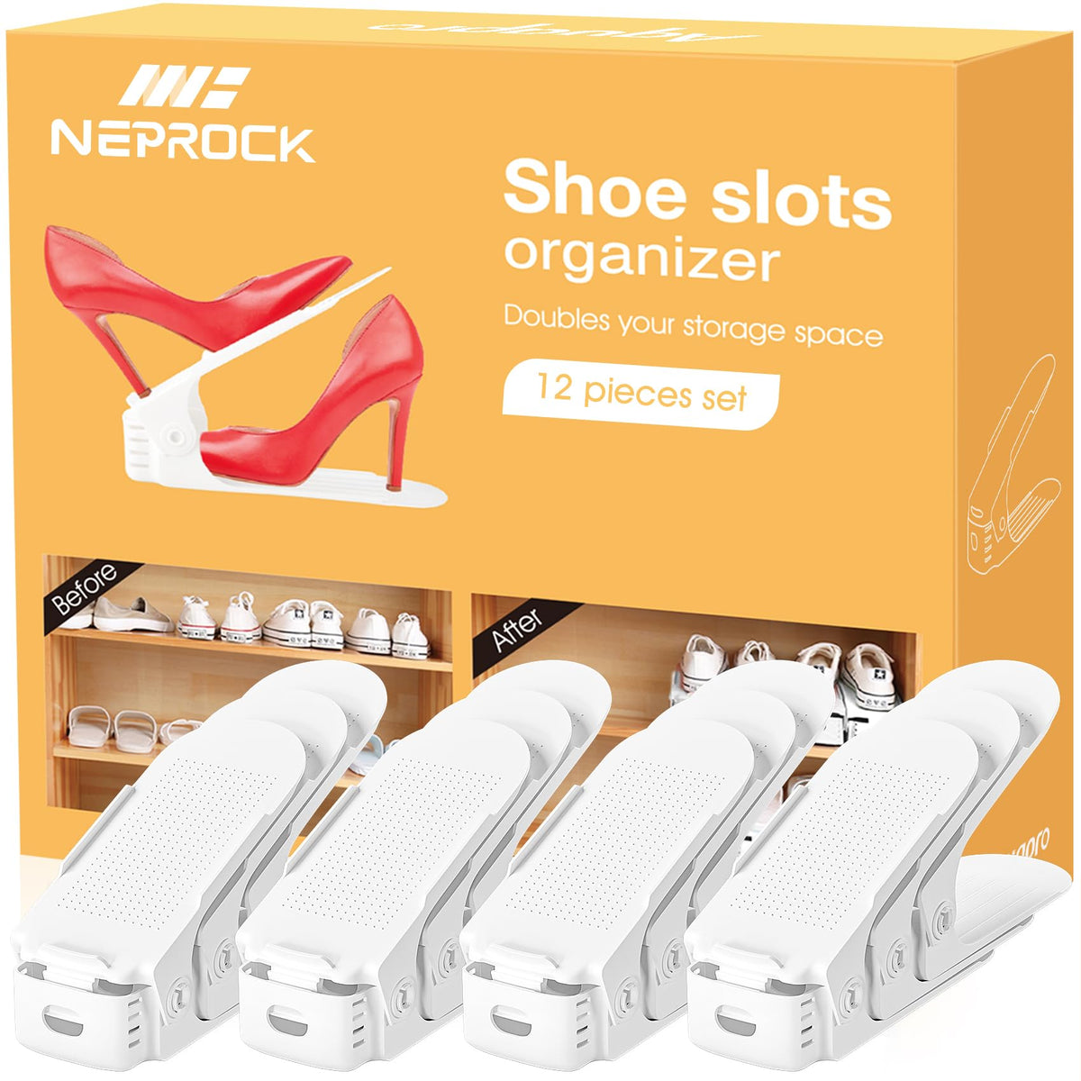 Neprock Shoe Organiser Shoe Slots Organizer for Closet, Shoe Storage Organiser Shoe Rack for Inside Wardrobe