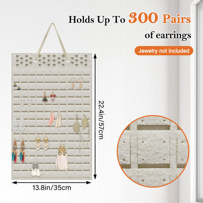 Yanmucy Earring Holder Organizer Hanging Holds Up to 300 Pairs Wall Mount Jewelry Storage Bag Earring Holder For Girls Women (Beige)