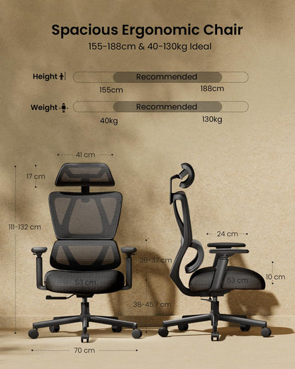 ProtoArc EC100 Ergonomic Office Chair with 10cm Spring Cushion, Black