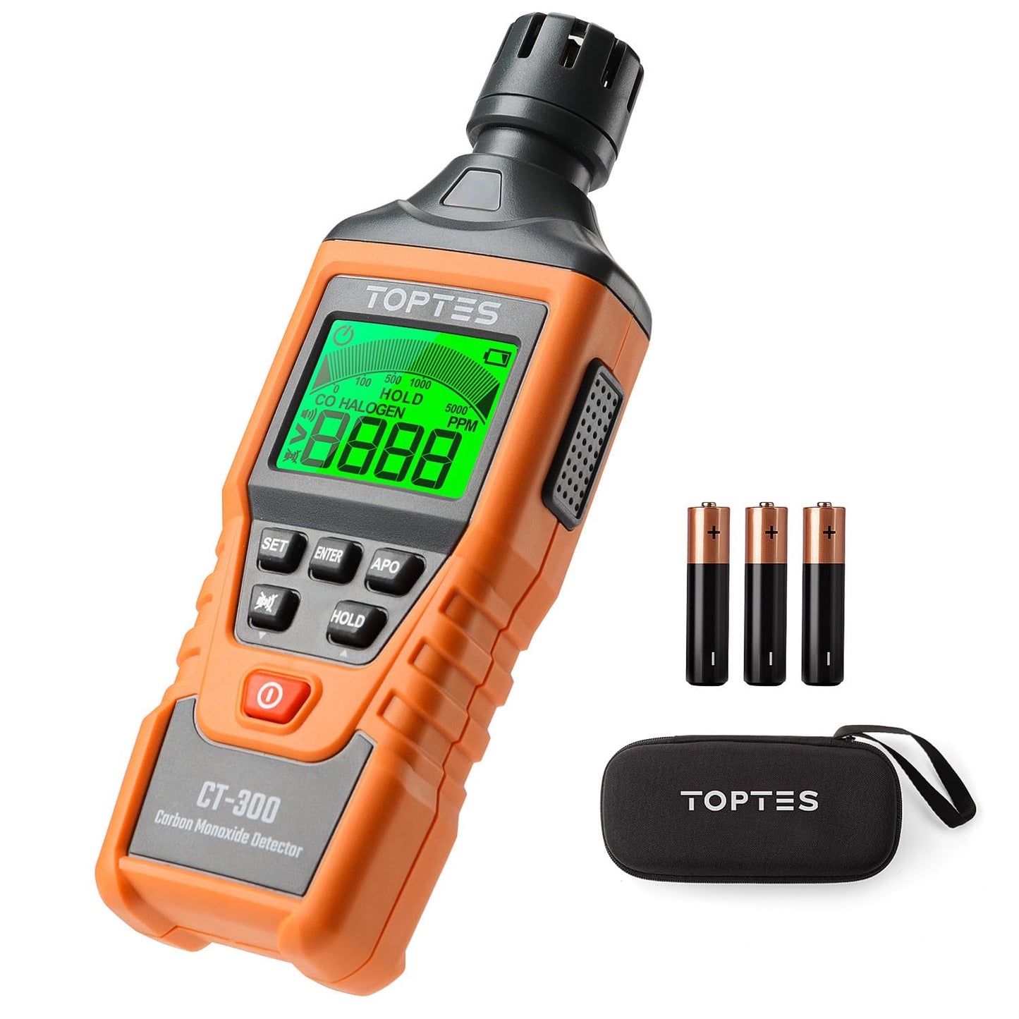 TopTes CT-300 Portable Carbon Monoxide Detector, CO Detector with Audible & Visual Alarm, 0-5000PPM, CO Alarm, Backlit LCD Screen, for Home, Car,