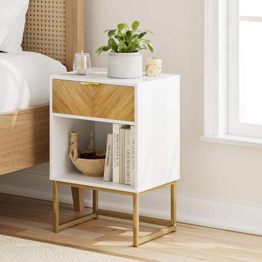 HEYZOEY? Bedside Table with Drawer and Large Shelf, 40cm Wide Nightstand, Modern Bedside Cabinet for Bedroom, Living Room, Office (40 x 40 x 65 cm,