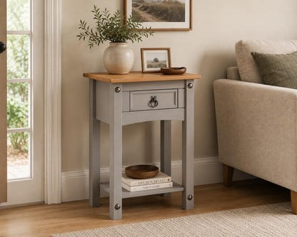 Corona Console Table Pine Grey Wax 1 Drawer Solid Wood Side Table W 53 x D 35 x H 73cm