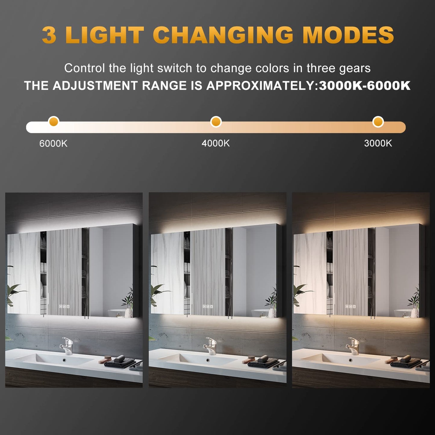 ELEGANT Triple Door Bathroom Mirror Cabinet with Shaver Socket, 1000x600mm