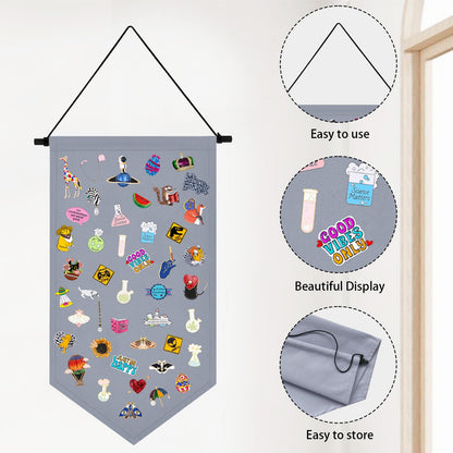Kunyeah Wall Hanging Brooch Organizer Storage Case Colorful Canvas Pin Board Stand Enamel Pin Badge Hanging Holder Display Banner Earrings Collection