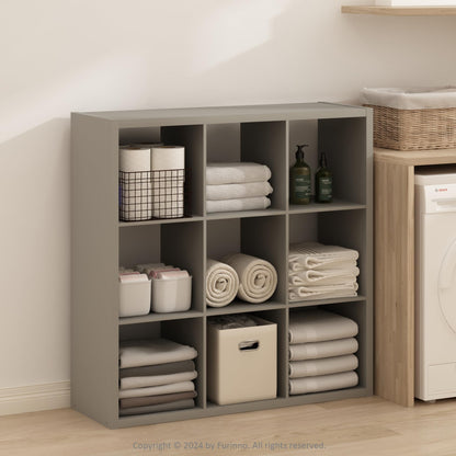 Furinno SIMPLE Cube Storage Organizer, 9-Cube Display Shelf, Open Back Shelving Unit, Storage Shelves, Extra Thick Frame
