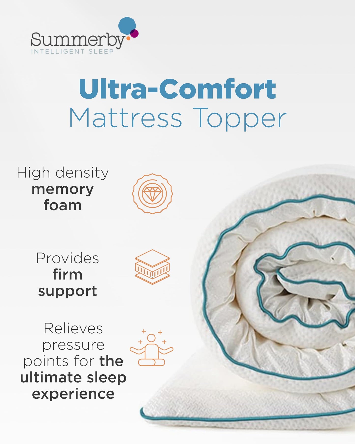 Summerby Sleep Double Memory Foam Mattress Topper (135cm x 190cm), Double Mattress Topper With Anti-Slip Base, Comfy & Affordable Memory Foam Topper