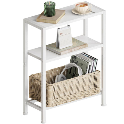 Vantimo Narrow Side Table, 3-Tier Small Shelving Unit, Slim Bedside Table for Small Space, Living Room, Bedroom, Sofa, Couch (White)