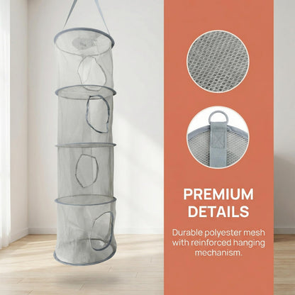FooYee Hanging Mesh Storage Net, 4 Tier Collapsible Network Storage, Space Save Bags Organizer, Polyester Hanging Mesh Storage Basket for Cuddly Toys