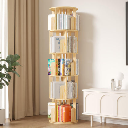 YGYQZ Rotating Bookshelf, 5 Tier Floor Standing Bookcase Wood 360 Display Narrow Book Shelf Organizer for Kids & Adult Storage Rack for Bedroom