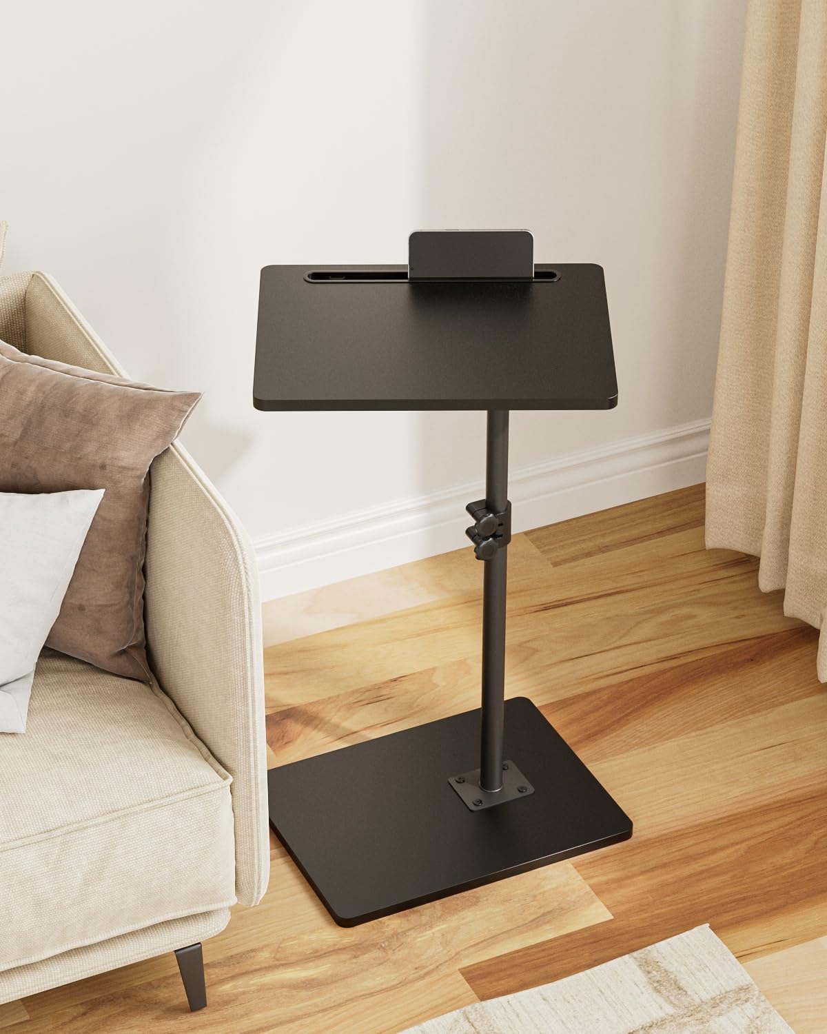 HEYZOEY C-Shaped Side Table Adjustable, 360° Swivel Sofa End Table, 40x30x45-83cm, Small Coffee Table, Bedside Table for Living Room, Bedroom (Black)