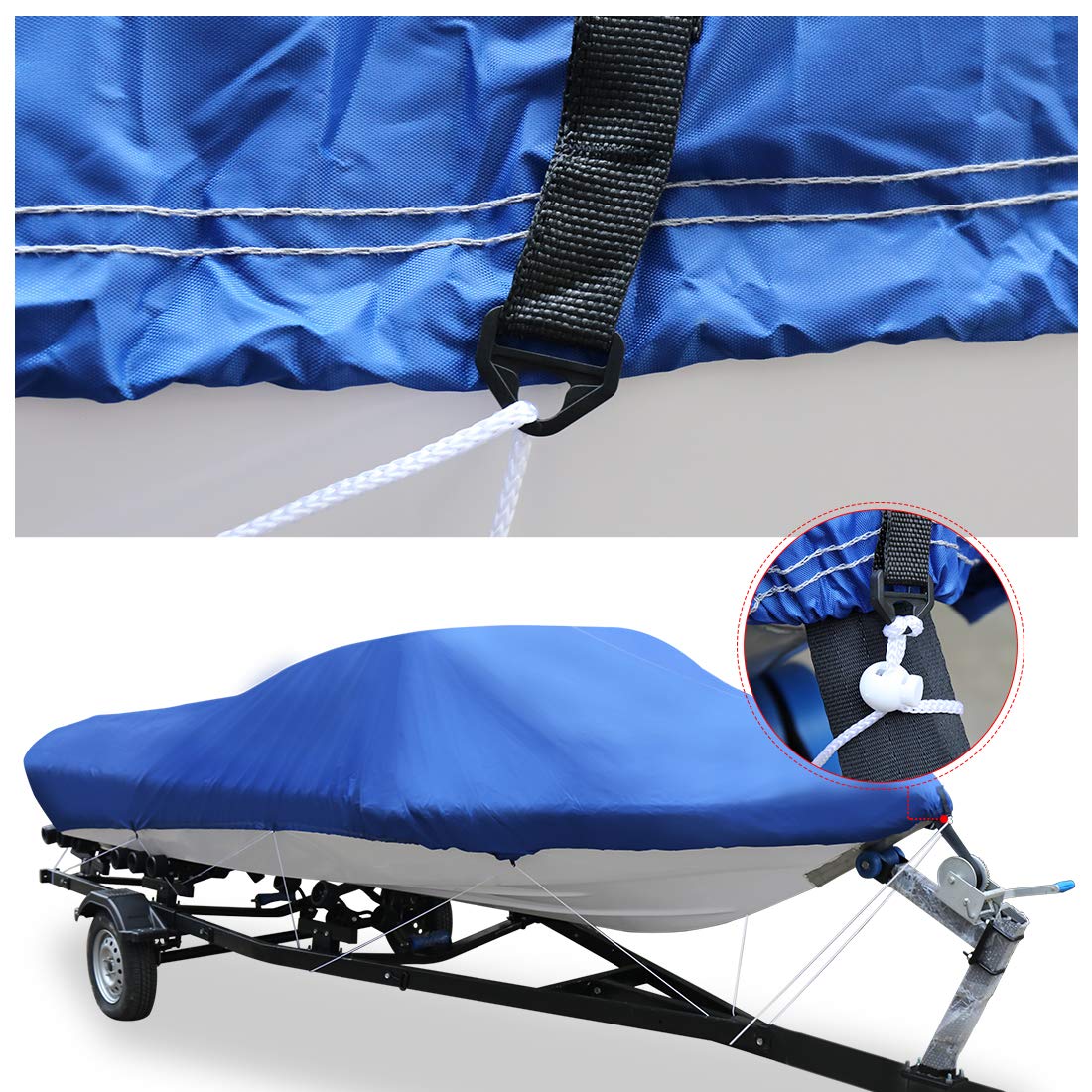 sourcingmap 14-16ft 210D Trailerable Boat Cover Waterproof Fishing Ski Bass Blue